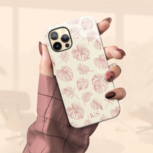 Custom Initials Tropical Monstera Leaves iPhone Case